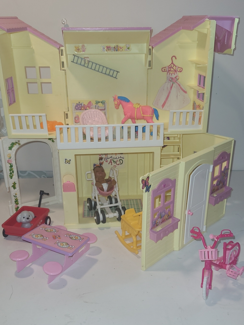 Barbie Fold-Out Dollhouse Playset in Pink & Cream with Accessories